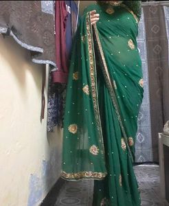 Green pure georgette Saree