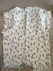 Smocked Floral Tie-Front Top