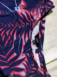 Tropical Leaf Print Navy Dress