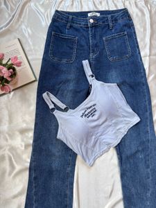 Light Blue Graphic Crop Tank Top