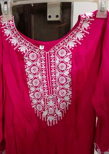 Vibrant Pink Embroidered Short Kurti