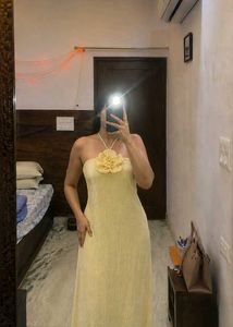 Yellow Flower Halter Neck Maxi Dress