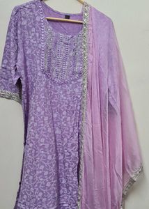 Beautiful Lavender Kurta with Embellished Neckline