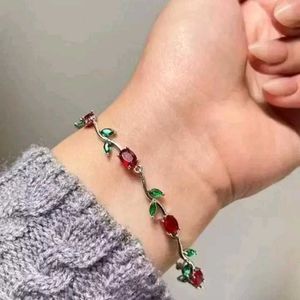 Elegant Ruby &amp; Emerald Leaf Bracelet