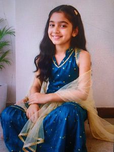Girls Blue Kurta Set with Sharara