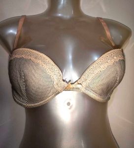 Striped Lace Trim Push-Up Bra
