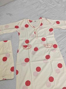 The Xoxo Cream Polka Dot Kurta with Pant Set