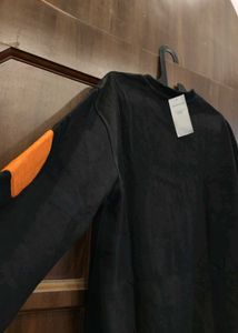 Black Crew Neck Sweatshirt with Orange Accents
