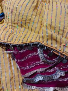 Vibrant Yellow &amp; Pink Lehenga Set