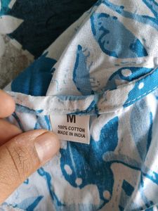 Blue Floral Print Cotton Kurta
