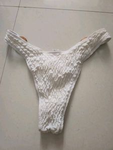 White Textured Bikini Bottom with Ring Detail
