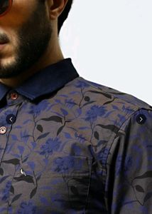 Mr Bowerbird Men Grey &amp; Blue Slim Fit Shirt