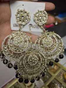 Elegant Chandbali Earrings with Pearls &amp; Beads