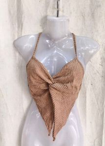Brown Twisted Halter Neck Crop Top