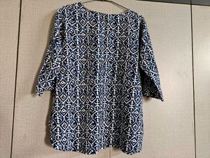 Boho Blue &amp; White Print Tunic Top