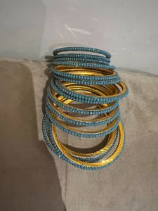 Set of Gold & Teal Beaded Bangles
