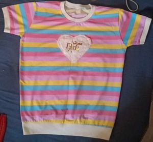 Striped Tee with Heart Detail