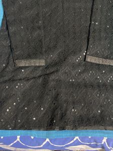 Elegantzed Black raw silk Sequined Kurta with whi