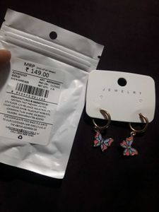 Women Enamel Butterfly Charm Gold Hoop Earring