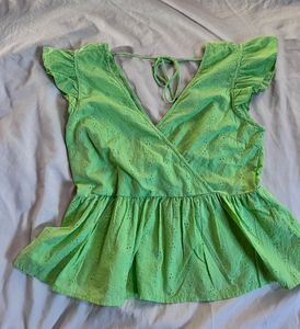 Bright Green Eyelet Peplum Top