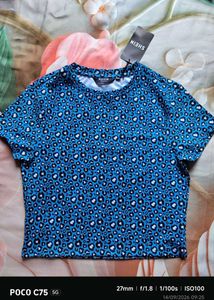 Blue Leopard Print Crop Top