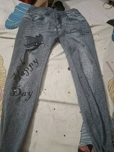 Gray Denim Print Leggings