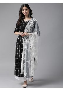 Elegant Black Embroidered Kurta Set with rich