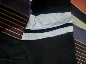 Black V-Neck T-Shirt with White Stripes