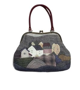 Rare Vintage Quilted Patchwork Landscape Handbag