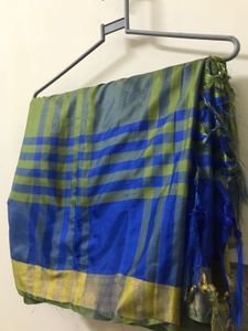 Blue and Yellow Checked Saree