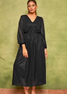 Elegant Black Sequin Midi Dress
