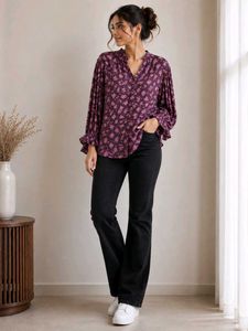 DEFOUR - Floral Print Button-Up Blouse