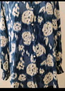 plus size Blue Floral Print Shirt