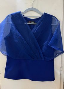 Elegant Royal Blue Sheer Sleeve Top