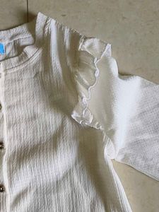 Cute White Textured Button-Up Top