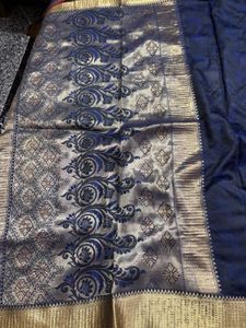 Elegant Blue Saree with Gold Border