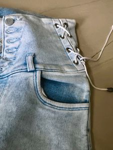 Light Wash Lace-Up Denim Jeans