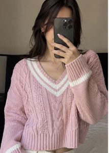MIXXO Pink Cable-Knit V-Neck Sweater 🎀