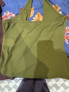 Olive Green Halter Neck Ribbed Top