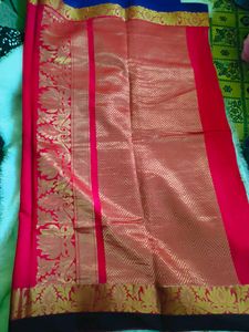 Beautiful Rani pink Saree with Blue Blouse