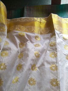 Elegant White &amp; Gold Saree