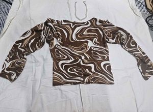 Patterned Long Sleeve Crop Top