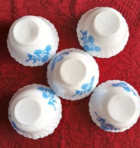 Set of 5 White Bowls with Blue Floral Design