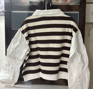 Striped Collared Long Sleeve Top