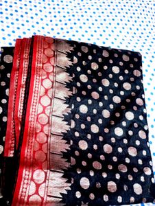 Elegant Black &amp; Red Banarasi Silk Saree