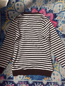 white and brown Striped Crewneck Sweater