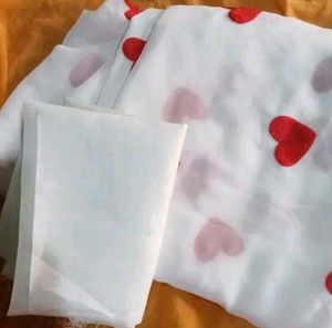 Elegant White Saree with Red heart design Dots