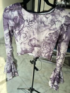 Patterned Long Sleeve Crop Top