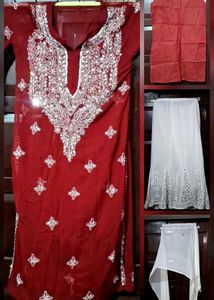Maroon Kurta Sharara Set with White Dupatta