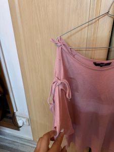 Pink Cold Shoulder Ruffle Sleeve Top